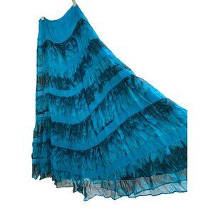 NWT Laundry By Shelli Segal Silk Tiered Layer Maxi Skirt Size 4 Blue $235 8470